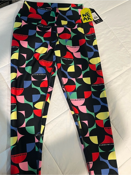 Zumba Fitness Pants - Zumba Fitness Kids Black Leggings with Red, Yellow, Blue, Green & Pink Geo Print